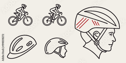 a collection of bicycle helmets and riders Vector