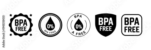 BPA free icons set for plastic product packaging labels  chemical safety certifications