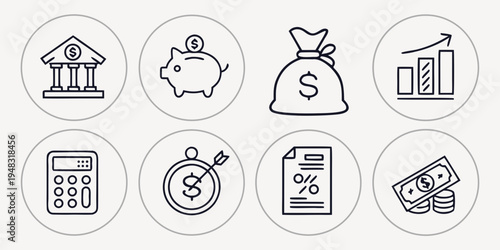 a collection of finance and banking related icons Vector
