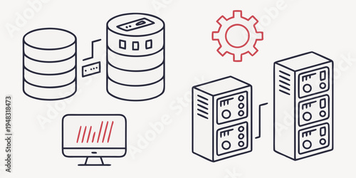 a group of computer servers and data storage systems Vector