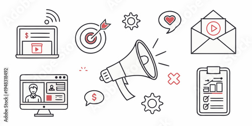 a collection of digital marketing icons and symbols Vector