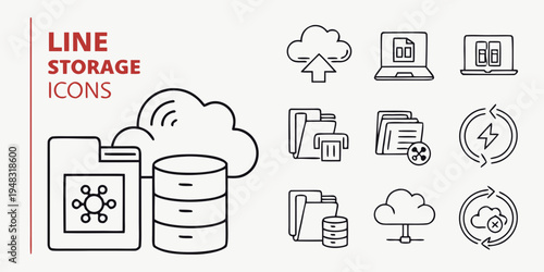 a collection of line style storage icons Vector