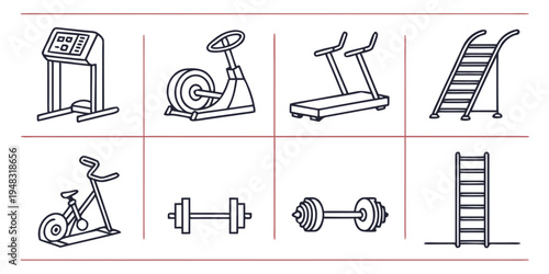 various gym equipment icons Vector