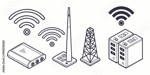 wireless network devices and symbols Vector