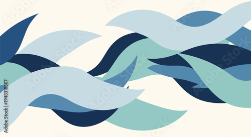 Abstract blue and teal waves pattern, modern flowing graphic design