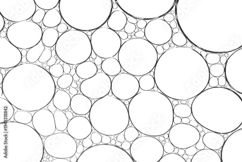 Minimalist hand-drawn circle pattern background, black and white vector.Abstract organic bubble texture with irregular circular shapes.