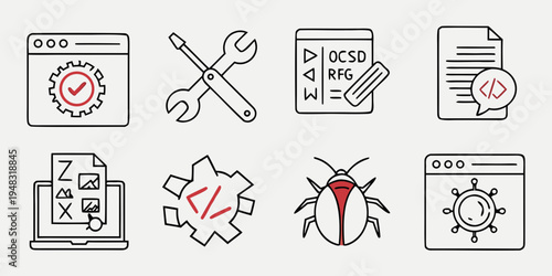 a set of icons related to software development and debugging Vector