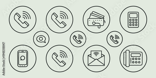 a collection of communication icons including phones and emails Vector