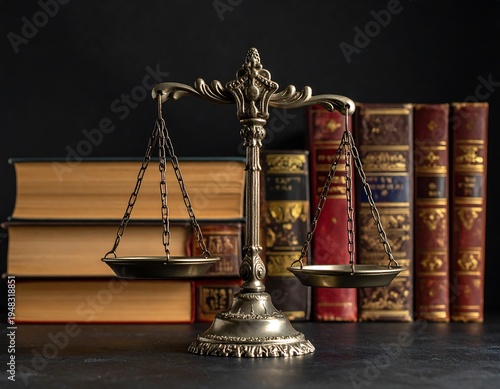 Antique legal scales and books
