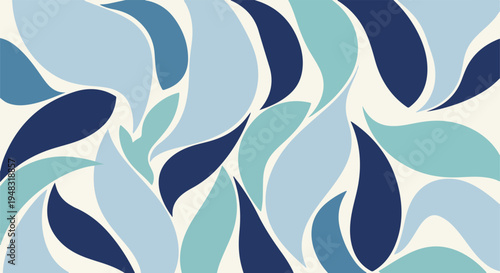 Abstract organic pattern with flowing blue and teal shapes on light background
