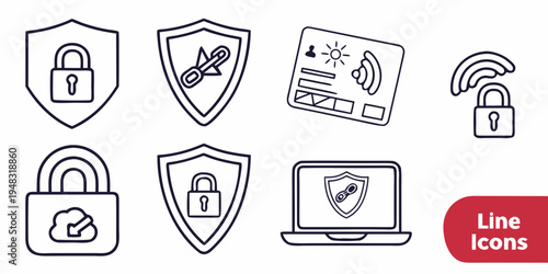 a set of line icons for security and protection Vector