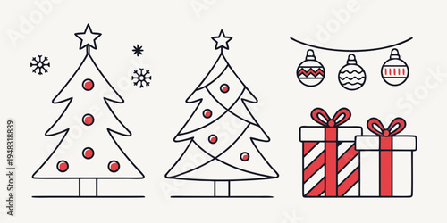 christmas tree and presents with ornaments Vector