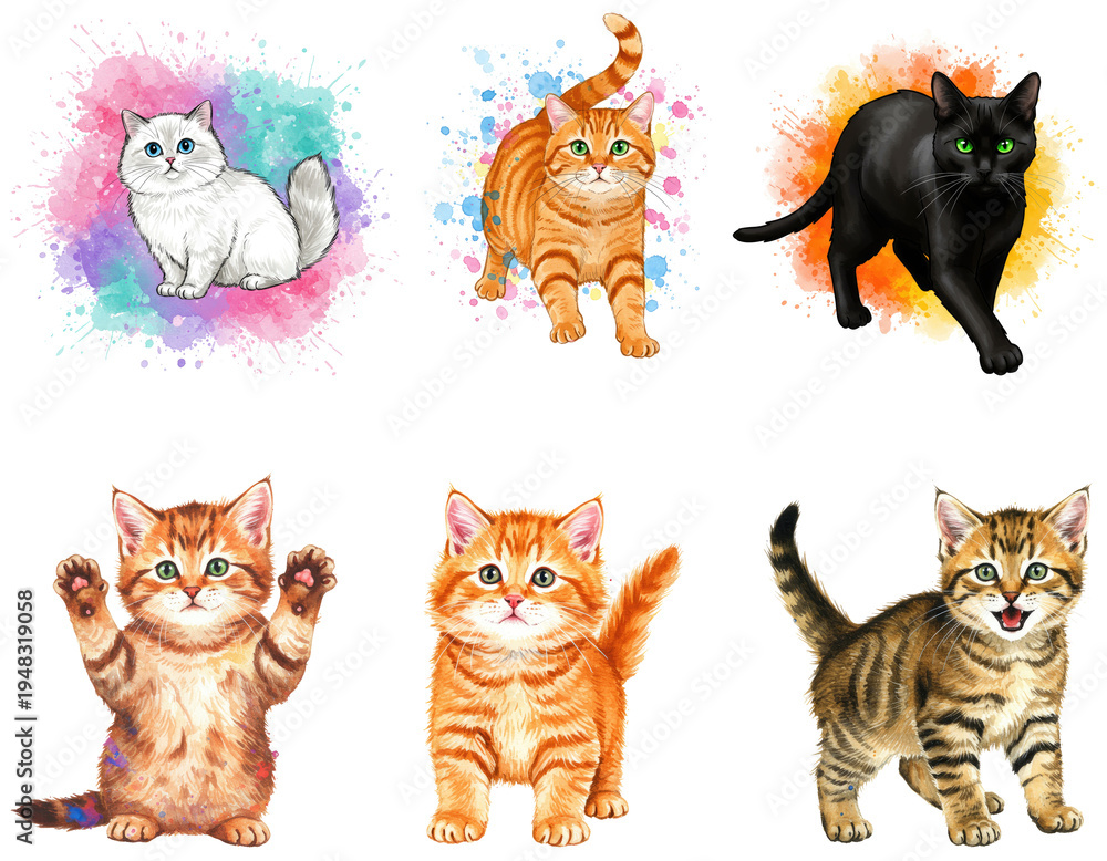 Obraz premium Cute Kitten Collection Isolated Transparent Background