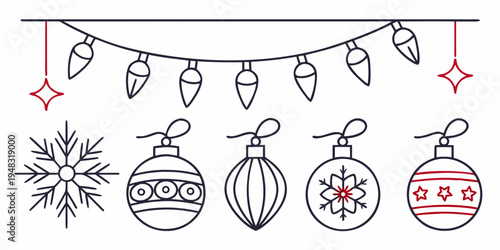 christmas ornaments and snowflake on a string Vector