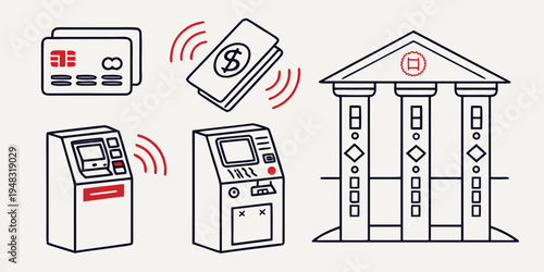 banking services with atm machines and mobile payment Vector