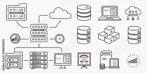 a diagram showing a data flow from a server to various devices Vector