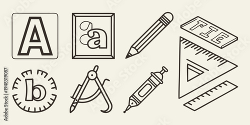 a collection of drawing and drafting tools and symbols Vector