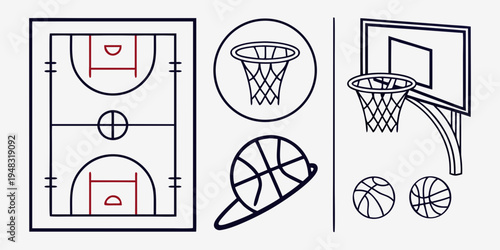 basketball court and equipment illustrations Vector