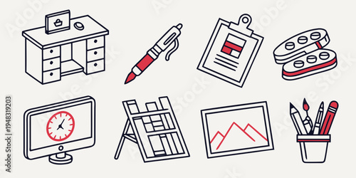 a collection of office and business icons and symbols Vector