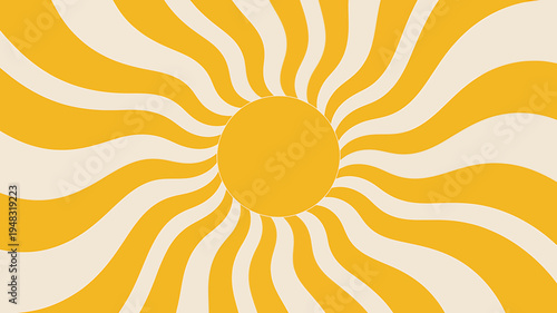 Vibrant yellow sunburst design with wavy white rays emanating from center