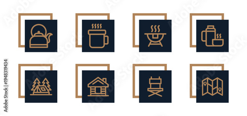 Map, tent, campfire, backpack, nature, kettle, mug, survival Icons Pack for Website, Apps and UI Interfaces