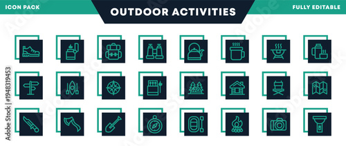 Outdoor Adventure and Camping Equipment Icons Pack for Website, Apps and UI Interfaces