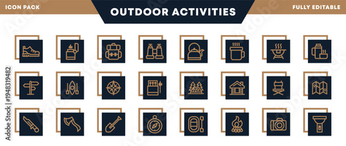 Camping Tools, Outdoor and Nature Vector Icons Pack for Website, Apps and UI Interfaces