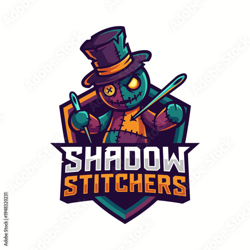 This appealing logo features a spooky, whimsical voodoo doll with a top hat, perfect for representing a crafting or stitching business with a unique flair.