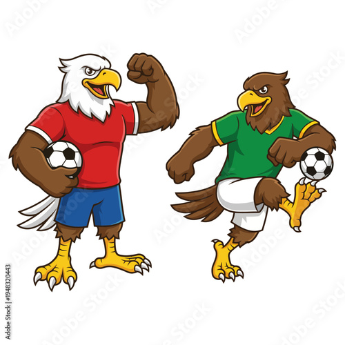 These vibrant eagle mascots showcase athleticism and teamwork while embodying the spirit of sports competition, perfect for branding related to sports teams or events.