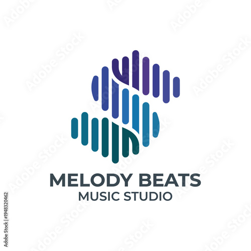 An audio wave-inspired logo design in purples and blues for a music studio, reflecting creativity and passion, ideal for engaging musicians and music enthusiasts alike.