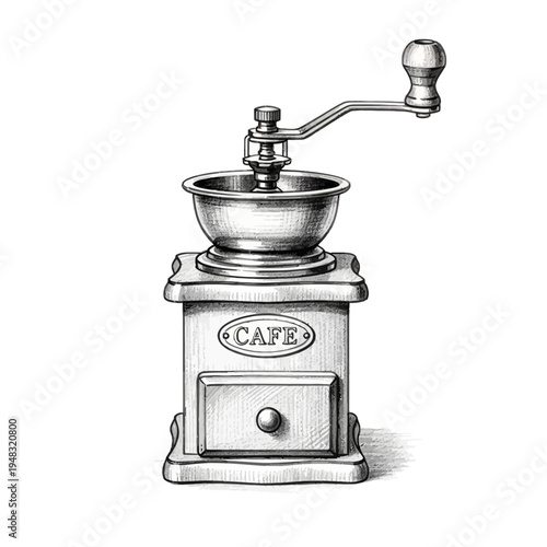 Vintage manual coffee grinder with 'Cafe' label