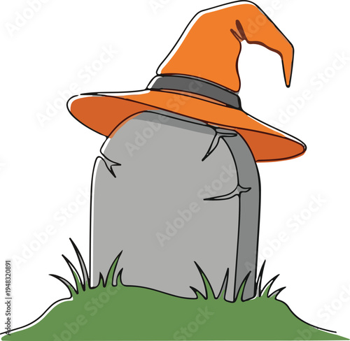 Halloween tombstone with witch hat vector illustration