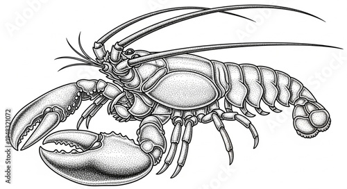 Detailed Lobster Illustration with Prominent Claws and Antennae.