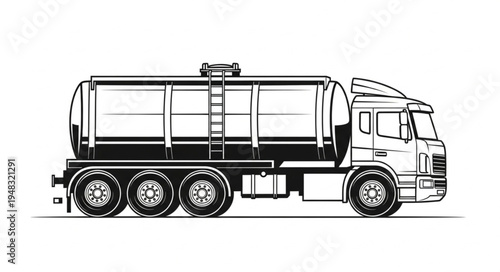Detailed Illustration of a Tanker Truck for Liquid Transportation.