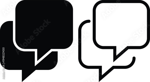 Two speech bubbles, one filled and one outlined, on a white background
