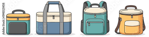 Collection of insulated cooler bags and backpacks for food and drinks