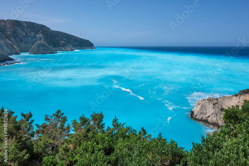 Amazing Panorama of Lefkada Coastline near Porto Katsiki beach, Ionian Islands, Greece