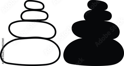 A simple illustration of two stacks of stones in black and white.