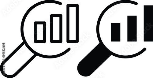 A graphic illustration of two magnifying glasses examining bar charts on a white background