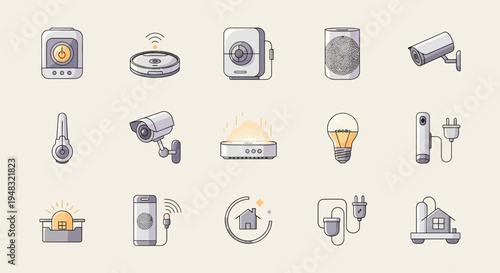 Collection of smart home devices including sensors, cameras, and automation tools
