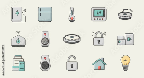 Home automation devices and icons power, appliances, security, and lighting