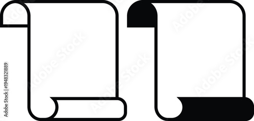 A simple black and white illustration of two rolled up scrolls on a plain background