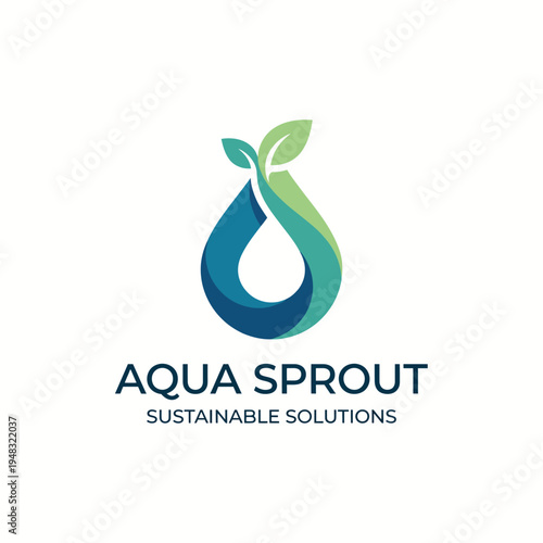 A unique logo design representing aqua sustainability with a water droplet and leaf, showcasing environmentally friendly practices and natural solutions.