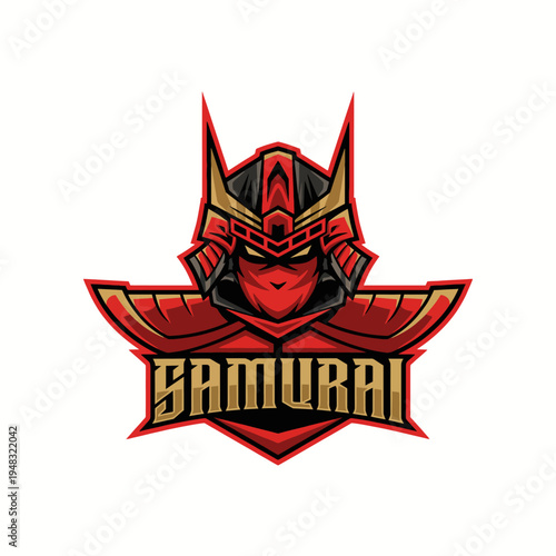 A fierce and dynamic samurai logo design, perfect for gaming teams or esports, reflecting power, tradition, and cultural heritage through vibrant graphics.