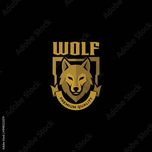 A premium quality wolf logo design in gold, symbolizing strength and loyalty, ideal for sports teams, businesses, or any brand aspiring to convey power.