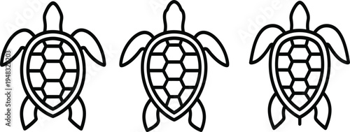 Sea Turtle Outline Icon Set with Simple Marine Animal Line Art for Logo Design, Tattoo, Coloring Pages, Ocean Themes, and Wildlife Graphics