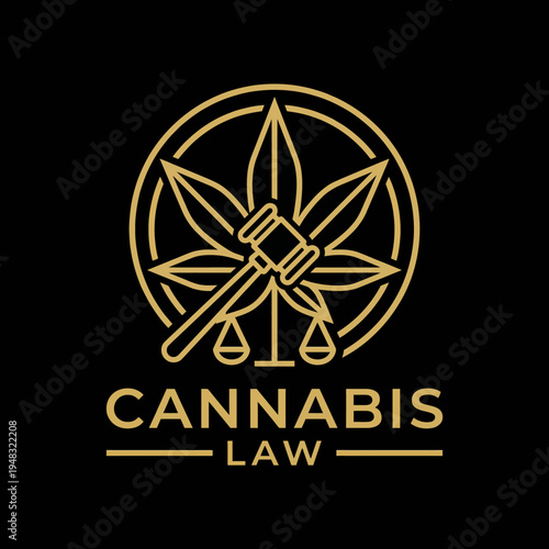 This luxurious logo, featuring a cannabis leaf and gavel, represents the interface of cannabis regulations and law, making it suitable for legal firms in this emerging field.