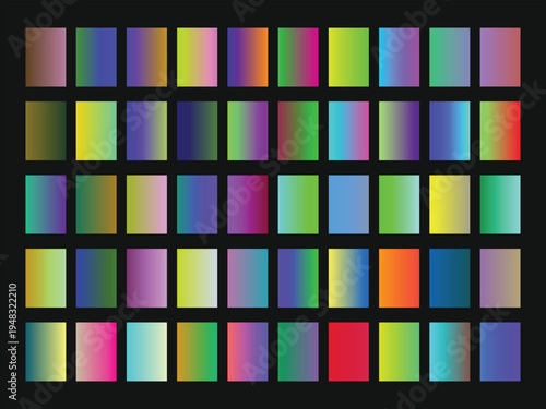 Array of colorful gradient swatches, smooth transitions for dynamic digital and print media