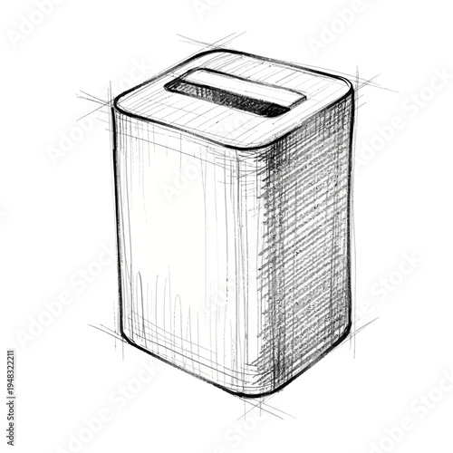 Sketch of a modern trash can with slot opening