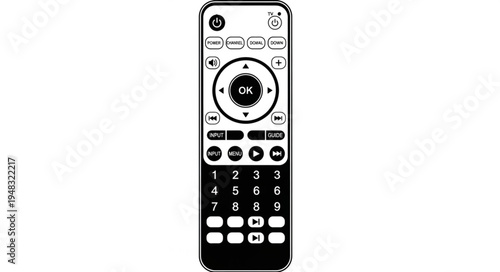 Remote Control Device with Buttons and Navigation Pad.